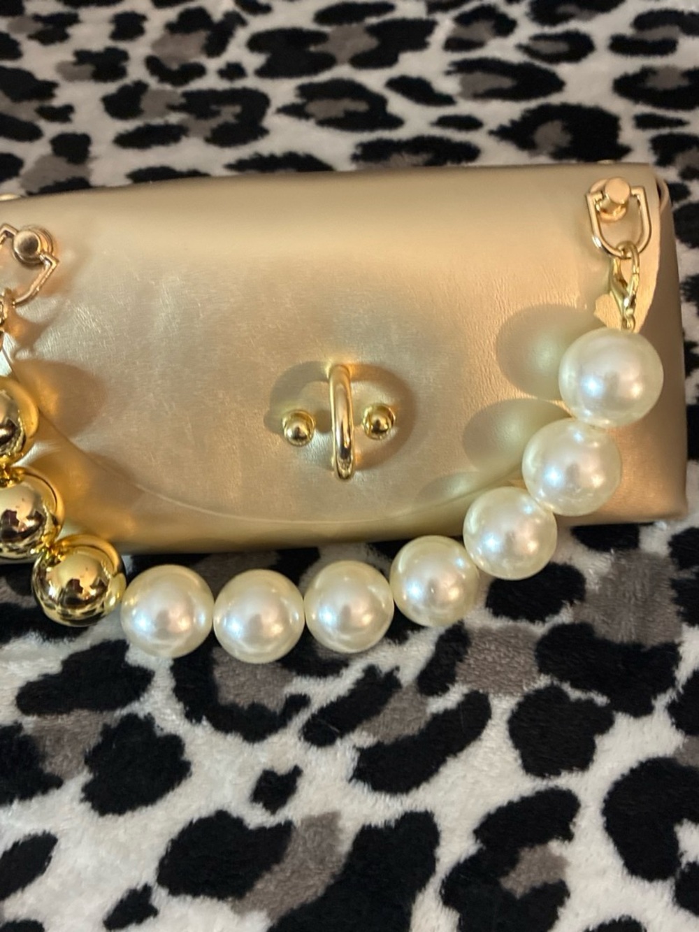 Gold Pearl-Accented Women's Shoulder Bag